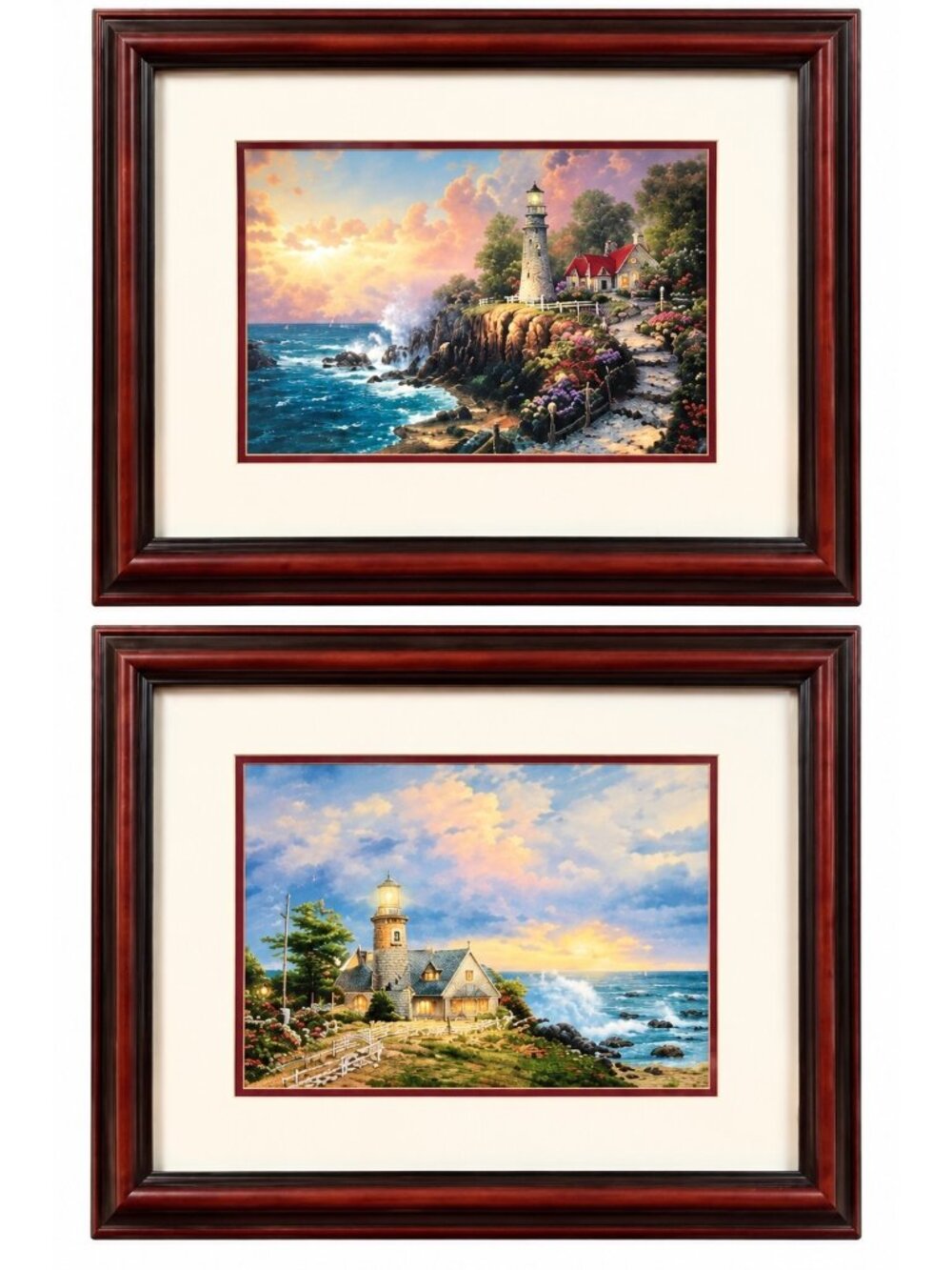 2 Thomas Kinkade 16" X 13"  Lighthouse Prints Light Of Peace, Light In The Storm